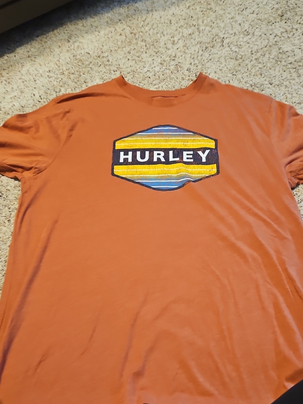 Hurley Men's Rust Orange Short-Sleeve Logo Tee with Striped Chest Patch